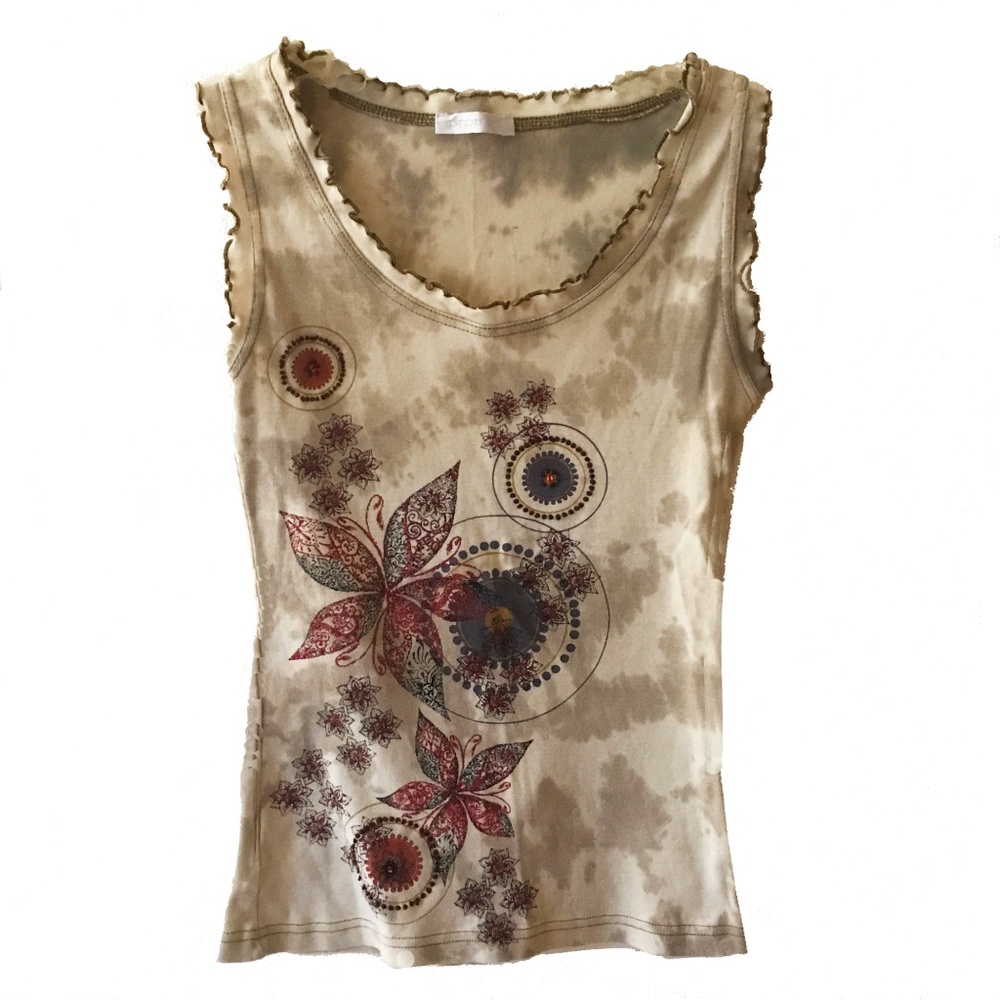 PROMOD Women's 100% Cotton Floral Tee Top Size S